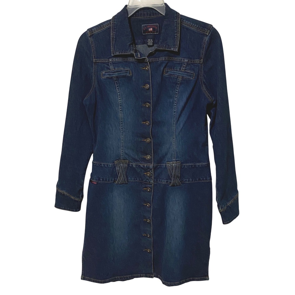Y2K US Polo Assn Denim Button Long Sleeve Dress 13/14 Western Coastal Cowgirl